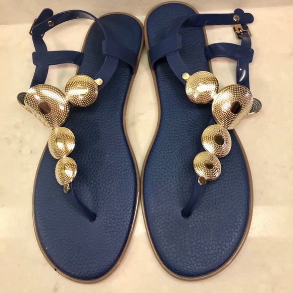 Bandolino | Shoes | Blue Bandolino Sandals With Gold Detail | Poshmark